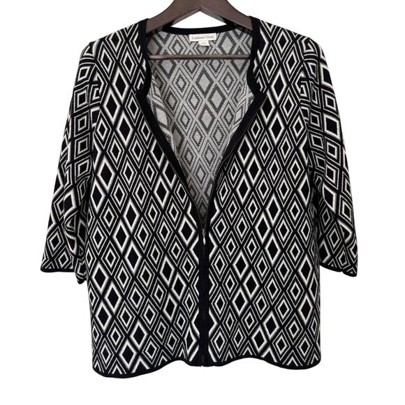 Coldwater Creek Wool Blend Black and White Zip Front Sweater Size 1X - Picture 1 of 6